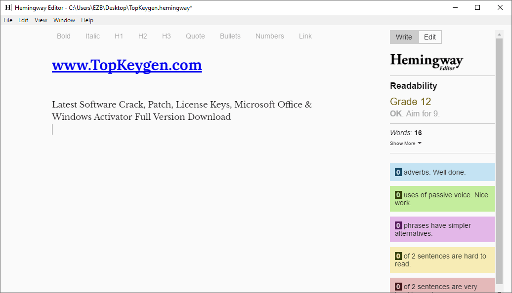 Hemingway Editor License Key & Patch Free Download
